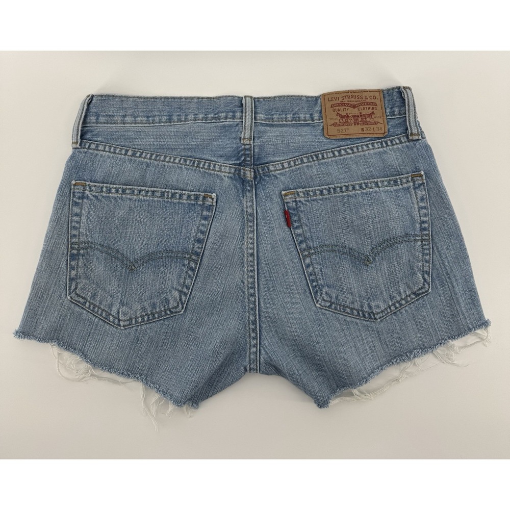 Levi's 527 Women's High Rise Cut‎ Off Blue Denim Shorts Distressed Size 32W